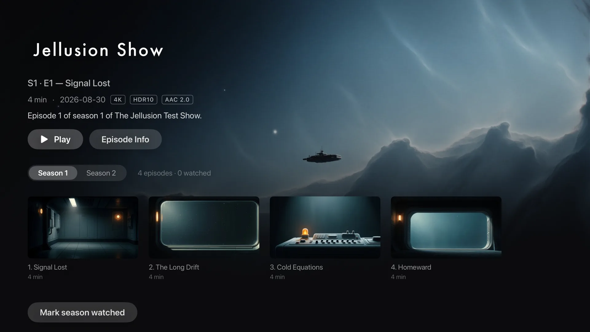Series page with a season picker and episode list