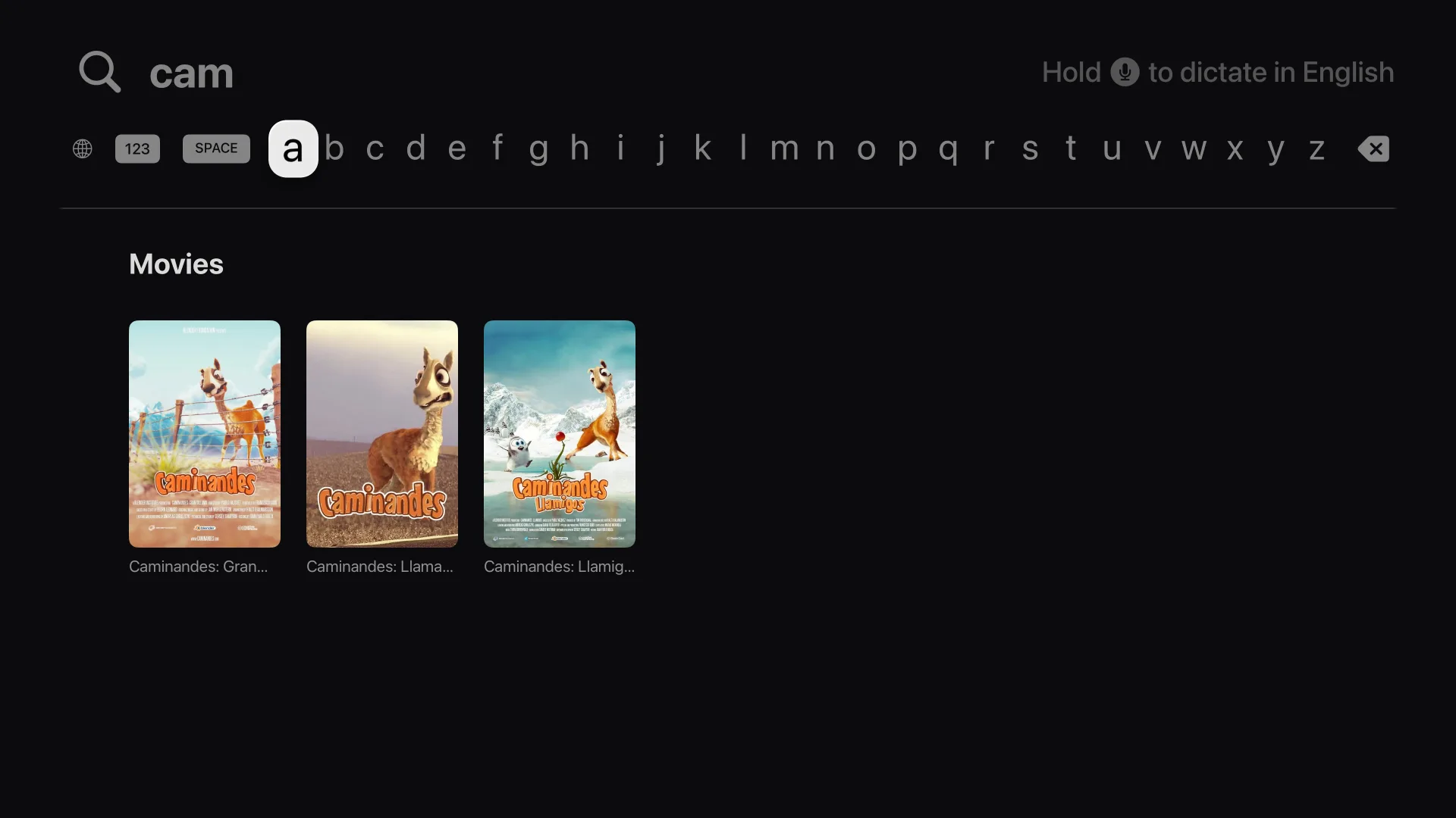 Search screen with results from the library